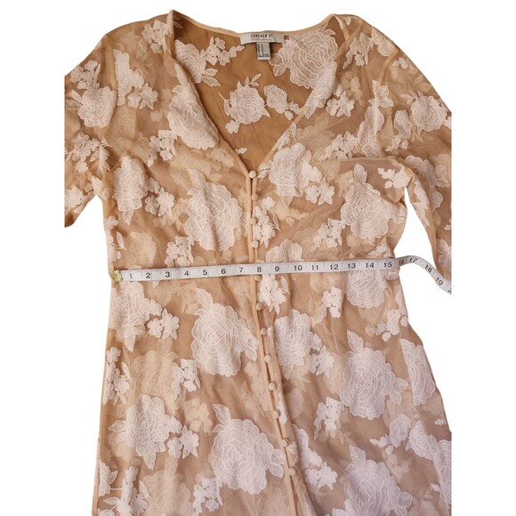 Forever 21 Coquette Floral Embroidered Kimono Duster Medium Peach Girlhood Maxi - Picture 9 of 9